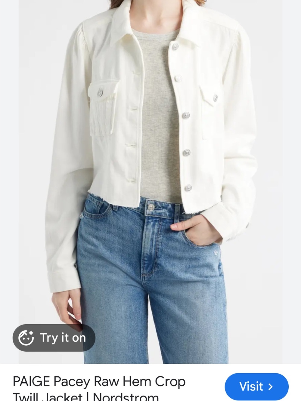 PAIGE White Pacey Raw Hem Crop Twill Jacket